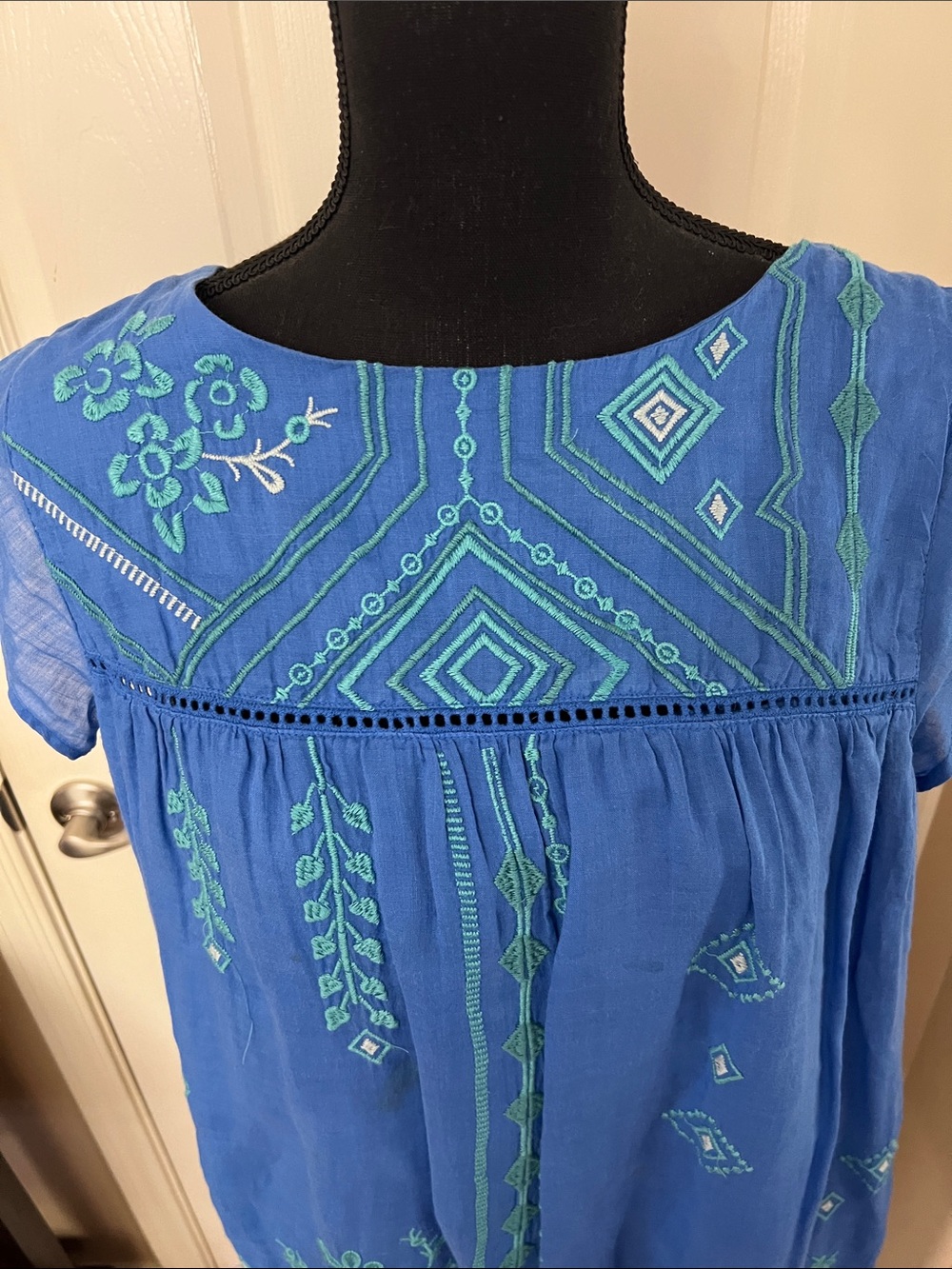 Johnny Was Blue Embroidered Cotton Tunic - Picture 2 of 4